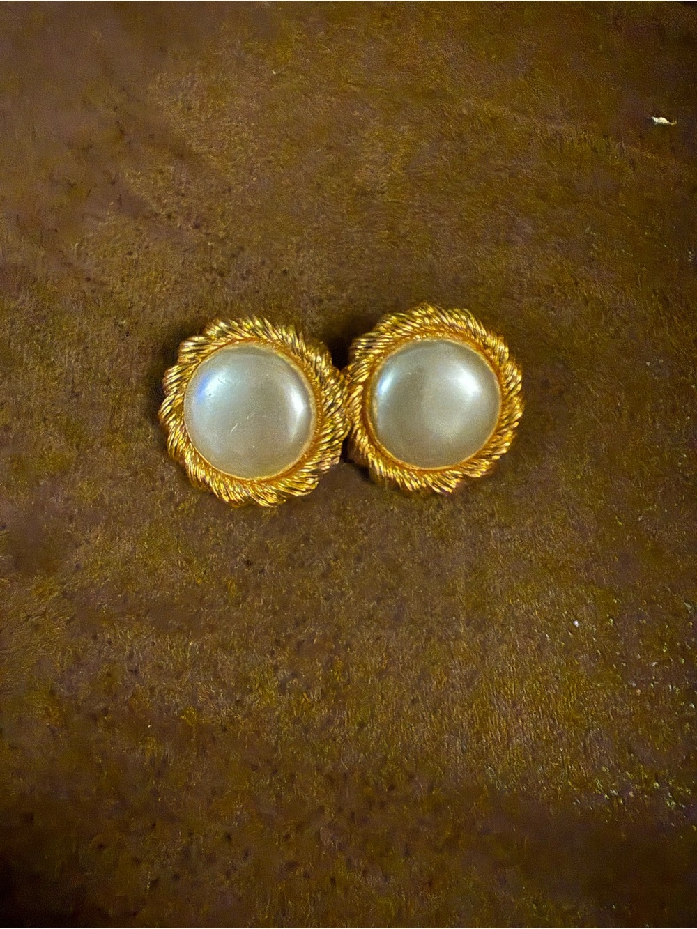 Napier Gold Rope-Edge Pearl Button Earrings